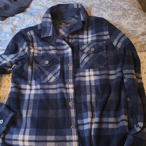 Freedom Foundry Flannel Blue Plaid Button-Up Shirt Jacket/Shirt Medium